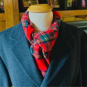 Vintage Red Tartan Plaid Lambswool Fringed Scarf